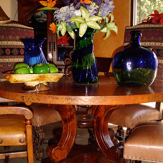 Copper Topped Dining Table with Mesquite Wood Base